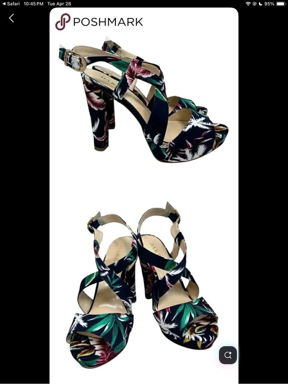 NIB Bakers Tropical Floral Platform Heels in Black with Green & Pink